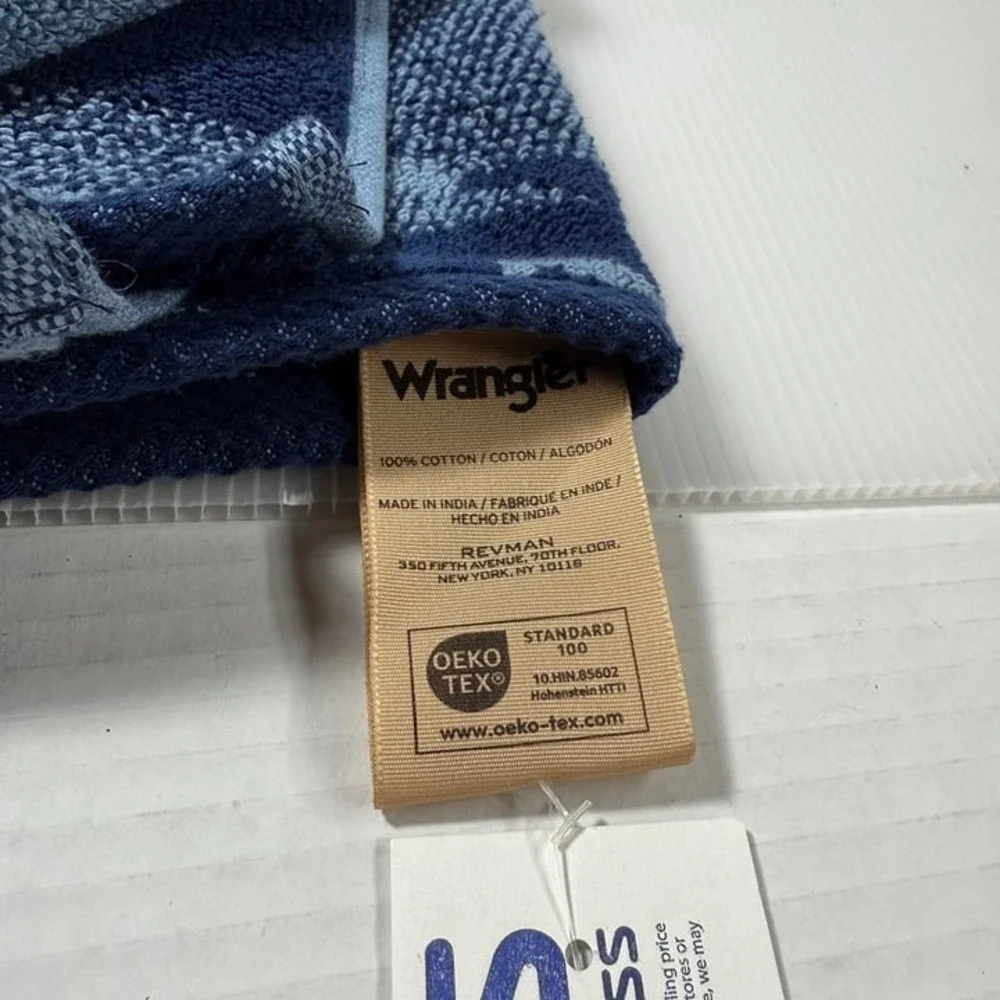 Wrangler 2 Bath Towels And Hand Towel Set, NWT Blue Aztec Country Western